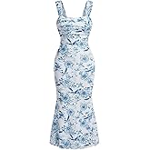 SKAYS Women's Floral Summer Pastel Wedding Guest Dress Mesh Bodycon Ruched Cocktail Midi Sundress
