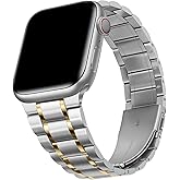 HITZEE Metal Bands Compatible with Apple Watch Band 42mm 41mm 40mm 38mm, Stainless Steel Replacement Men/Women Band Strap Compatible for iWatch SE3 2 1 Series 11 10 9 8 7 6 5 4-1, Silver Gold