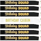 7 Pcs Birthday Queen Sash and Squad Sashes Set, Birthday Girl Sash Funny Party Favors Decorations for Women Sweet 16 18th 21st 25th 30th 40th 50th or Other Bday(White+Black)