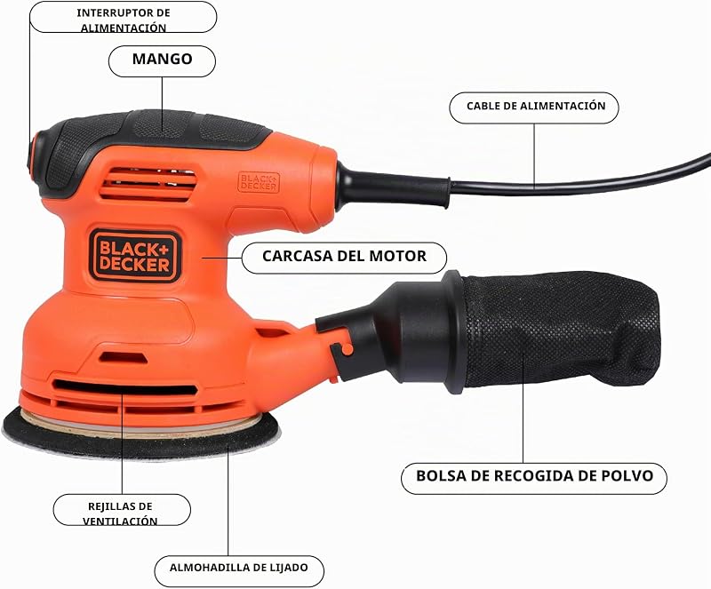 BEW210-QS Lijadora Rotorbital 230 W, Diámetro de Papel 125 mm, Diámetro de Orbita 2.4 mm, Fijación Tipo Velcro, Bolsa de Extracción de Polvo