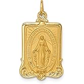 14k Yellow Gold Miraculous Medal Virgin Mary Pendant for Women, Catholic Devotional Charm with Prayer Inscription, Religious Faith Jewelry, Spiritual Gold Christian Necklace, Marian Medal Symbol