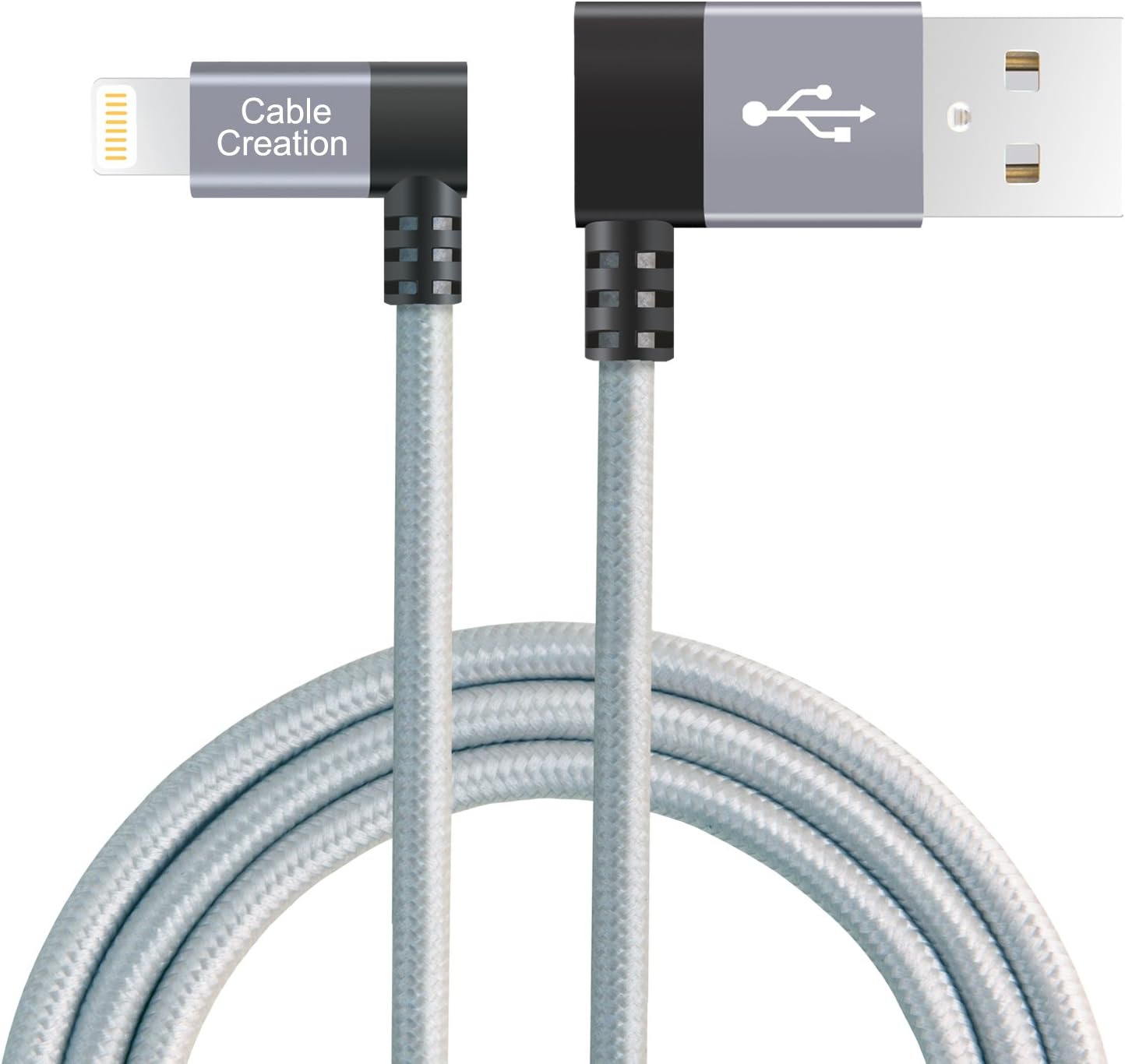 CableCreation Angled Lightning to USB Cable, 4FT Apple USB Data Sync Charge Cable for iPhone 6S/6, iPhone 5/5S/5C, Metal Plug & Cotton Jacket, Space Gray Color