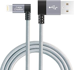 CableCreation Angled Lightning to USB Cable, 4FT Apple USB Data Sync Charge Cable for iPhone 6S/6, iPhone 5/5S/5C, Metal Plug & Cotton Jacket, Space Gray Color