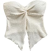 WDIRARA Women's Twist Front Split Hem Tube Top Y2k Strapless Bandeau Asymmetrical Tops