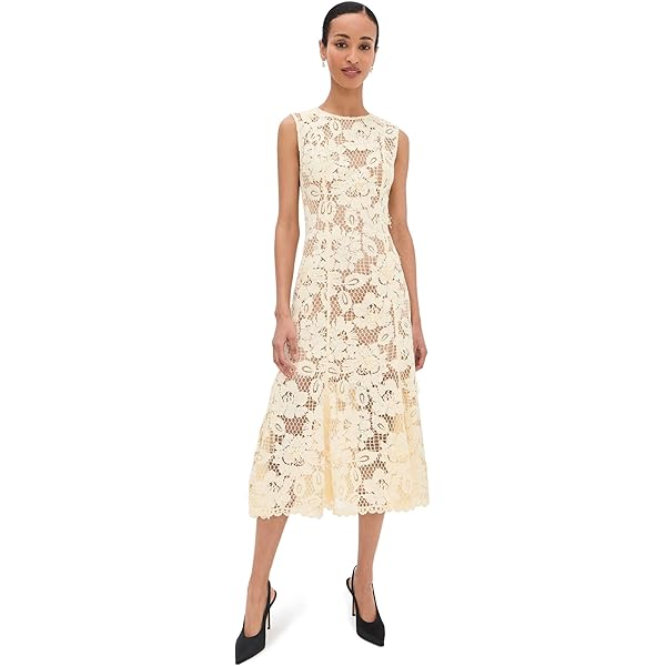 Amazon.com: Self Portrait Women's Knit Lace Insert Midi Dress, Yellow, S :  Clothing, Shoes & Jewelry
