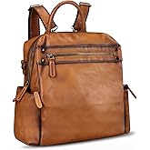 Genuine Leather Backpack Purse for Women Vintage Casual Daypack Knapsack Handmade Rucksack Convertible Shoulder Bag (Brown) Medium
