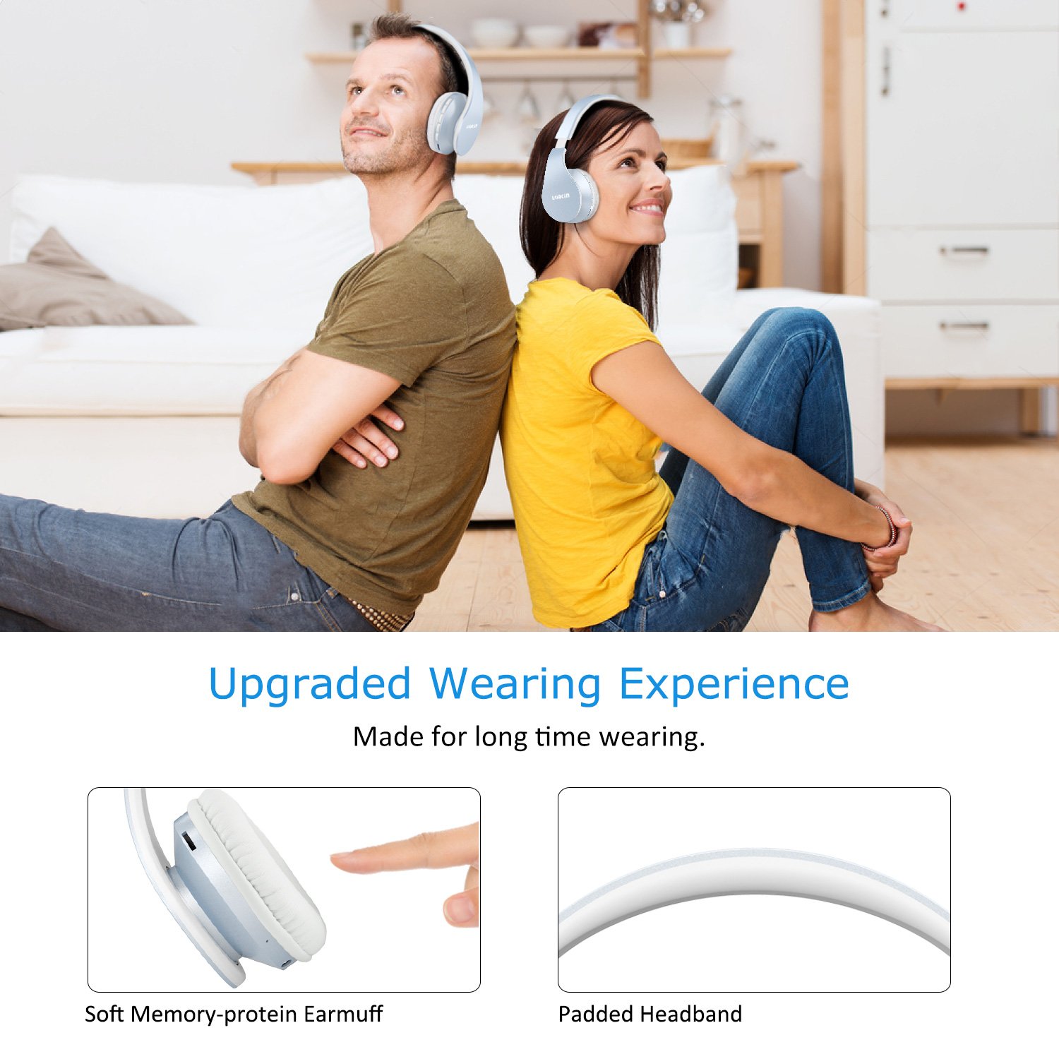 Bluetooth Kopfhörer,LOBKIN Stereo Faltbarer Kopfhörer mit Ohrhörer hellblau