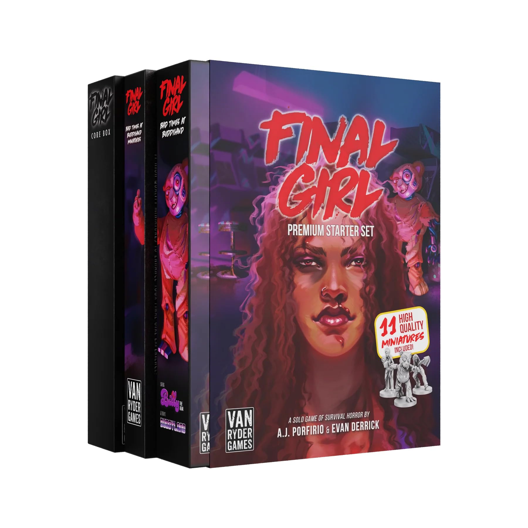 Van Ryder Games - Juego de mesa de terror - Final Girl Starter Set - Malos tiempos en Buddyland - Caja principal, largometraje y miniaturas - Juego individual o cooperativo para adolescentes y adultos, mayores de 14 años (versión en inglés)