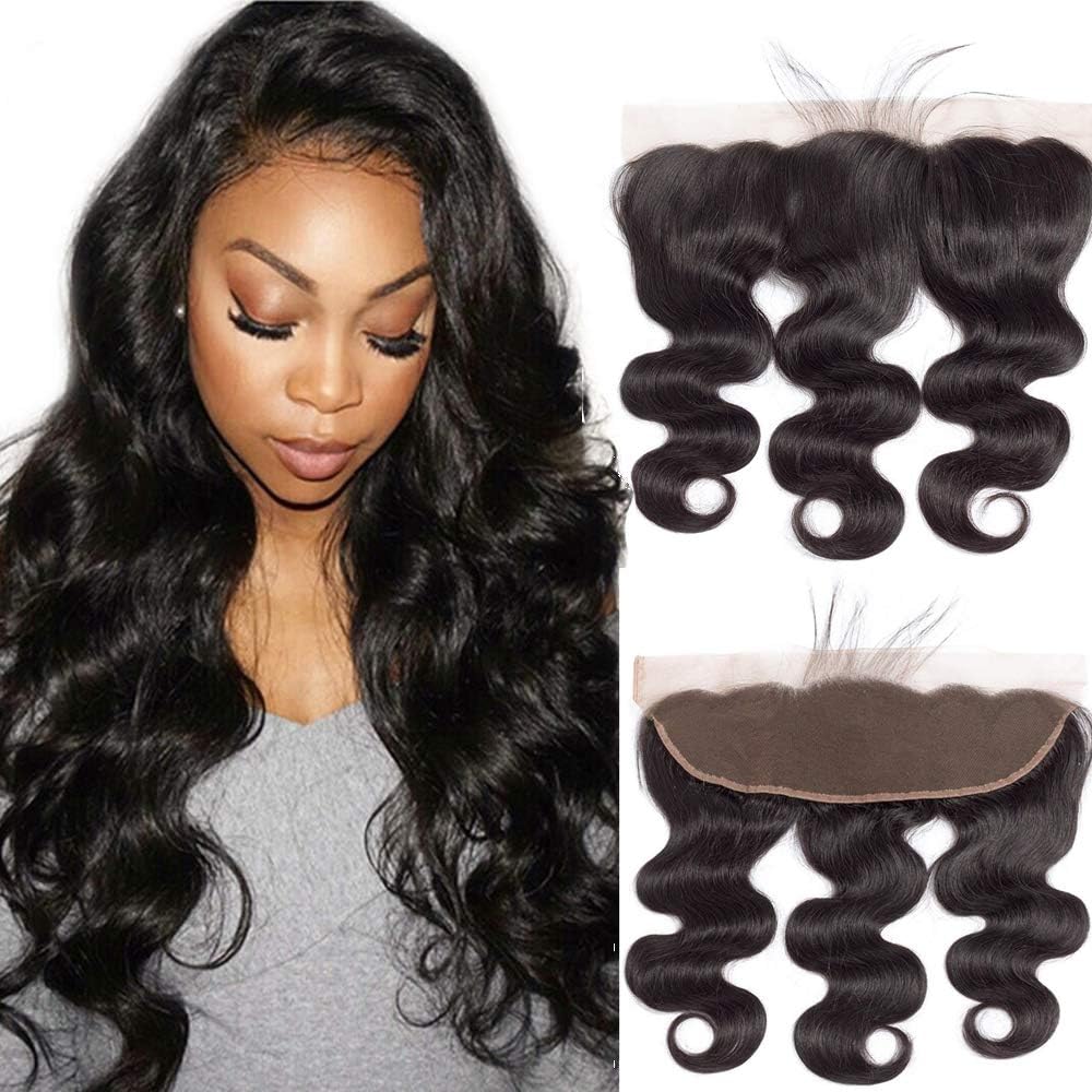 10A Body Wave 13x4 Lace Frontal Closure Free Part Ear To Ear Closure Body Wave With Baby Hair Bleached Knots 100% Unprocessed Brazilian Virgin Best Remy Human Hair Front Closures Top Extensions 16"