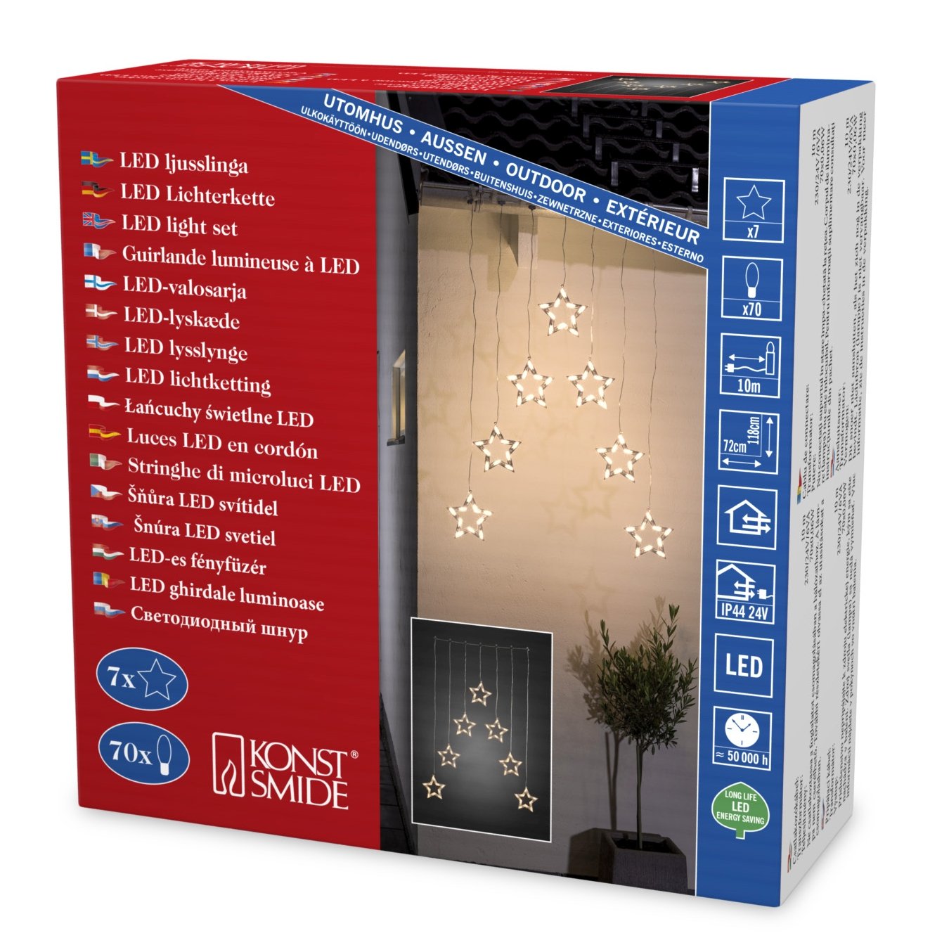 Konstsmide Christmas Window Lights/LED Star Light Curtain/Outdoor or Indoor (IP44) / 70 Warm White Diodes/Transparent Cable, 4043-103EE