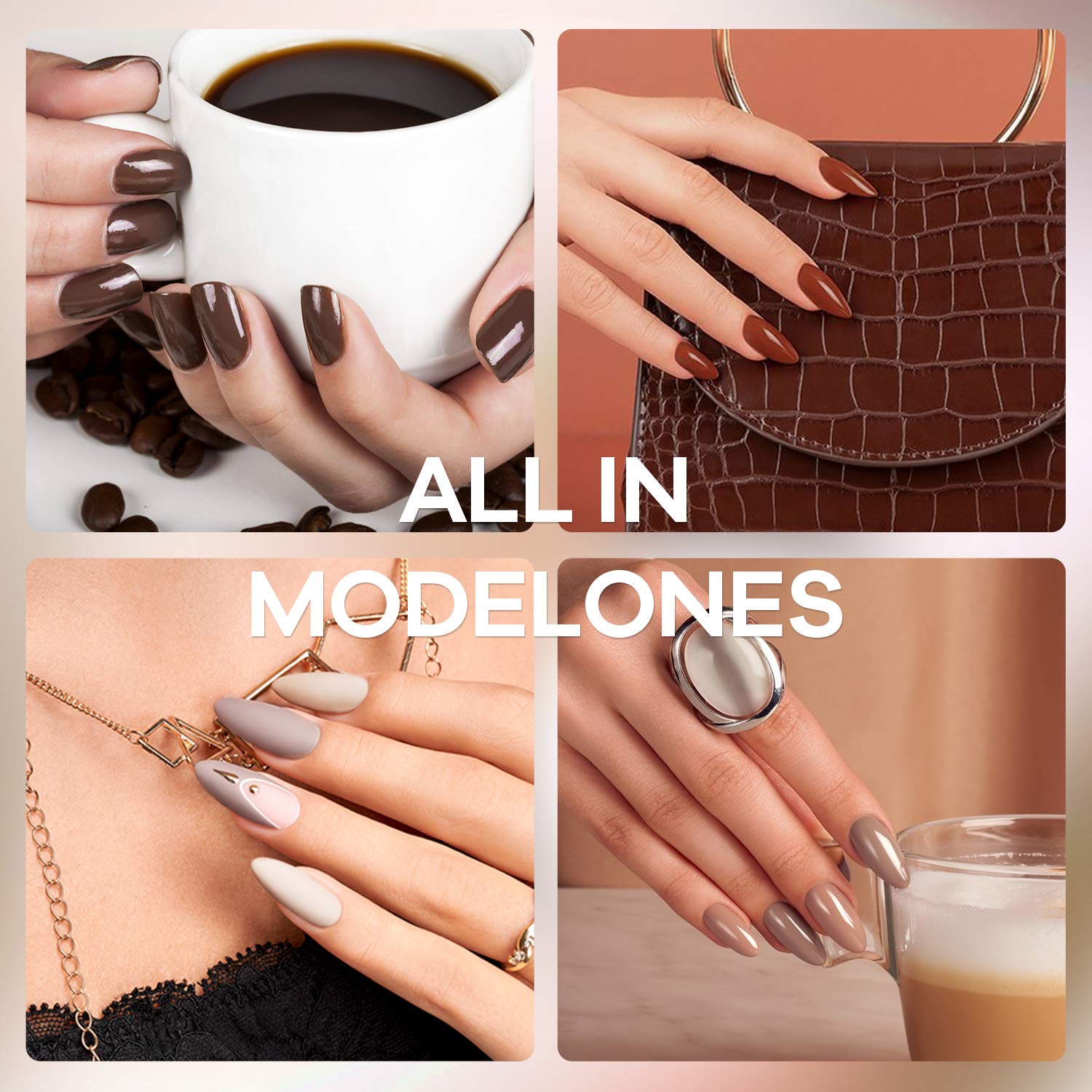 Modelones Gel Polish Set - Brown Series Polish Grey Coffee Dark Brown Gel Nail Polish Soak Off UV LED Varnish Nail Art Manicure Salon Collection for Beginner DIY at Home 0.33 OZ 6Pcs: Beauty