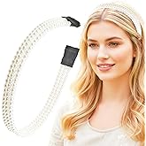 Capiant 3-Row Pearl Headband for Women, Elegant Minimalist White Crystal Headband, Wide Bridal Hair Accessories for Wedding, Party, Special Occasions