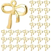 TEHAUX 100pcs Alloy Bowknot Charms, Golden Bow Tie Connector Charms Bow Tie Earring with Double Loops for DIY Earrings Necklaces Bracelets