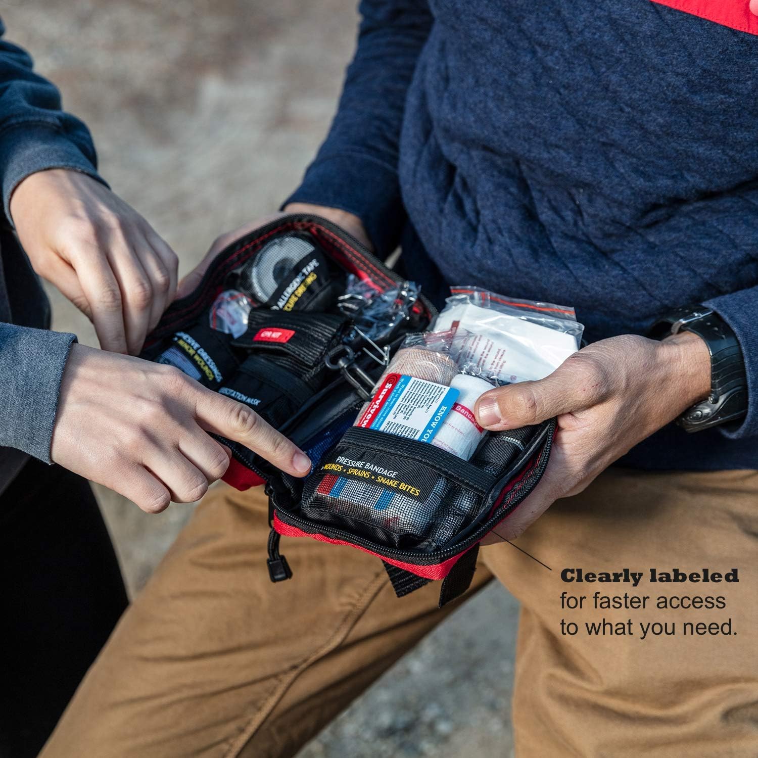 Surviveware Small First Aid Kit with Labelled Compartments for Hiking, Backpacking, Camping, Travel, Car and Cycling. : Sports & Outdoors