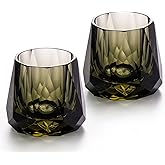 KAMMAK Crystal Whiskey Glasses Set of 2, 5.3oz Old Fashioned Glasses Stemless, Hand Blown Colored Cocktail Glasses, Engagement Gifts for Couples, Women, Men