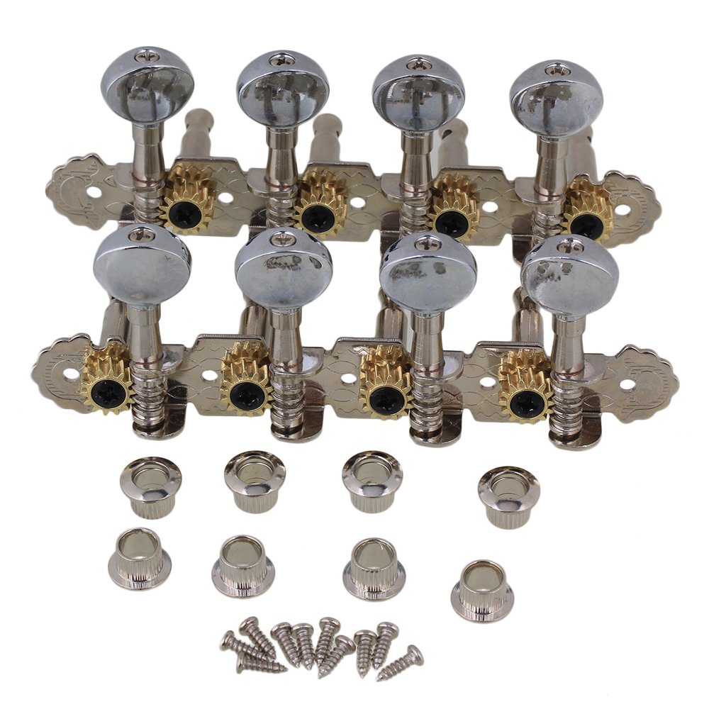 Yibuy 8 String Mandolin Machine Heads Silver Guitar Tuning Pegs with 8 Oval Metal Buttons