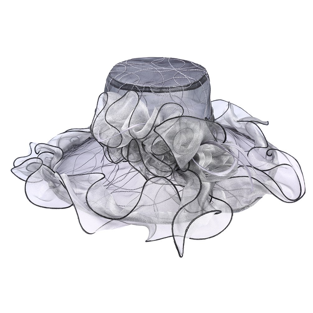 Vbiger Women\'s Summer Kentucky Derby Hat Large Brim Sun Hats Ascot Race Derby Hat for Cocktail Tea Party Wedding (Grey 2)