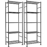 Sakugi Storage Shelves - Set of 2, 5-Tier Metal Shelf Organizer, Space-Saving Garage Shelving with Leveling Feet, Standing Shelves Organizer for Kitchen, Laundry, Pantry (18.4" x 12.6" x 57.4", Black)