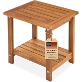 Acacia Wood Adirondack Side Table, 2-Tier Outdoor End Table - Honey Oak | Waterproof Small Table, Storage Shelf, Chairside End Table for Balcony, Poolside, Garden, Backyard, Patio, Porch, Courtyard