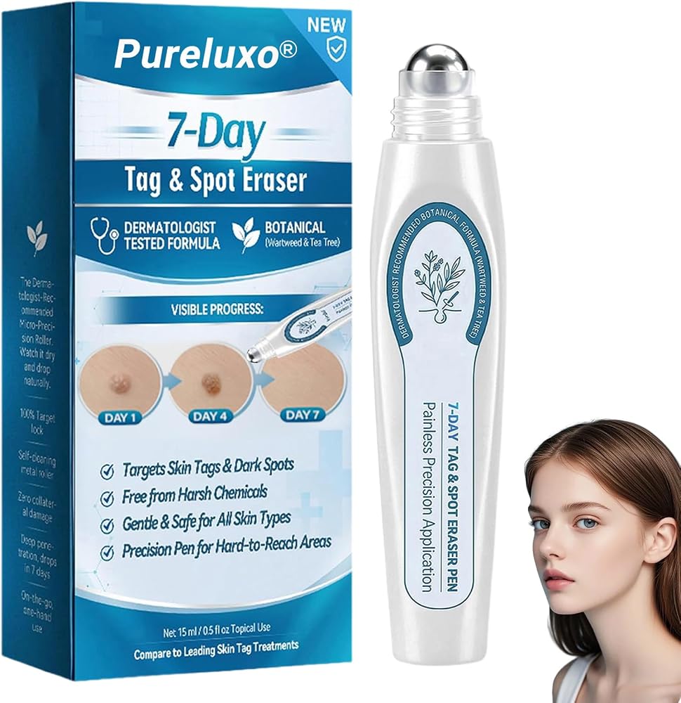 Pureluxo 7 Day Spot and Tag Remover, Beauty Rolerball Pen, Smooths and Softens Skin, Smooth Wrinkles and Fine Lines (1PC)