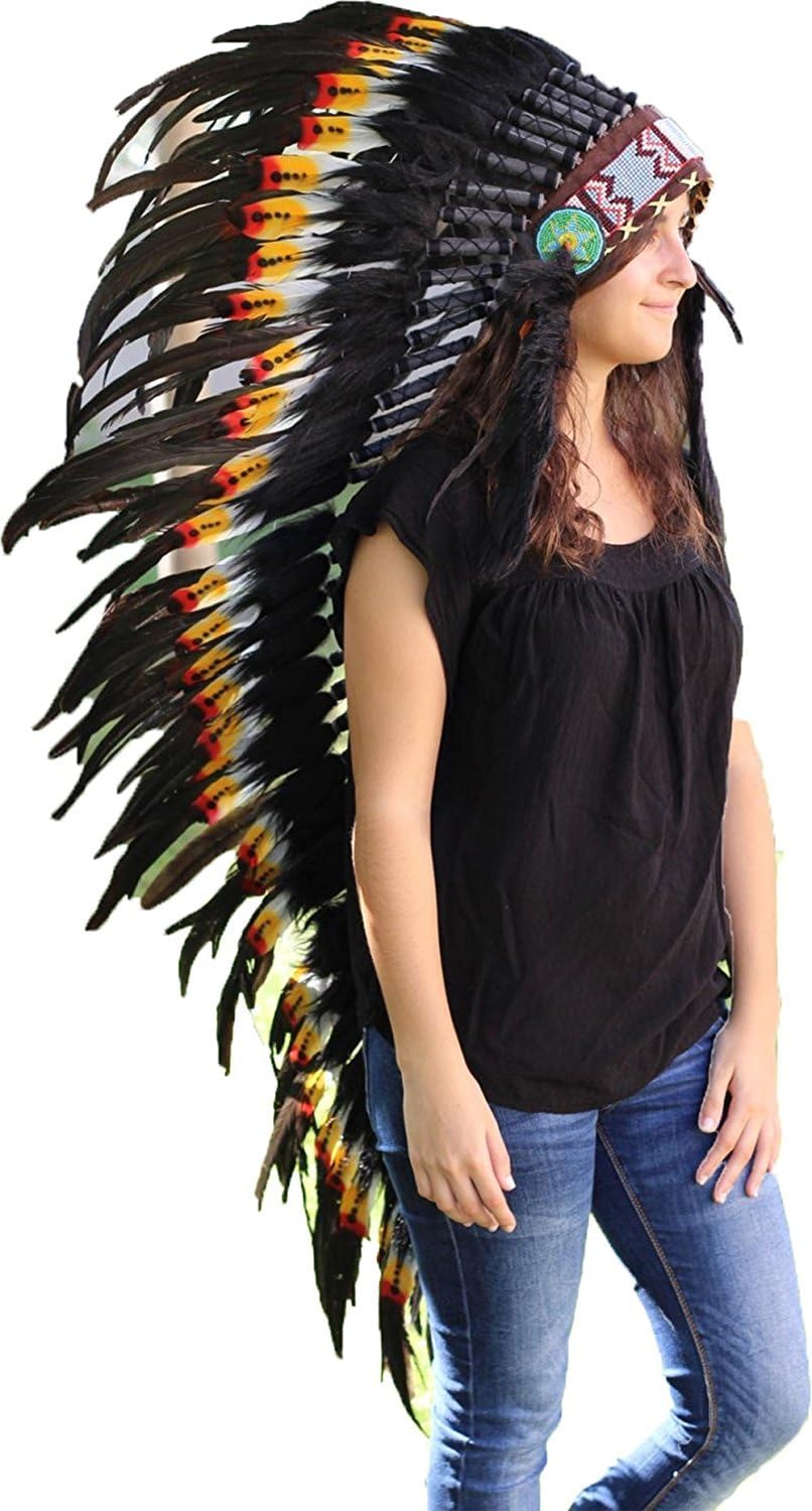 KARMABCN N82- Extra Large Three colors Feather Headdress (43 inch long)