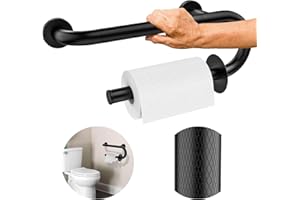 iHansee 16 Inch Matte Black Grab Bar with Toilet Paper Holder, Stainless Steel, Supports Up to 250 lbs, Ideal for Elderly, Ha