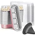 Findful Mini Loaf Baking Pans with Lids and Spoons (50 Pack, 6.8oz) Rectangle Aluminum Foil Baking Pans Tins Containers - Cupcake Containers Wrappers Cheesecake Creme Brulee Ramekins