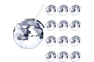 ZHURUININ 12 PCS Disco Ball Cups, 20Oz Disco Party Cups with Lid and Reusable Straw Flash Ball Cocktail Cup for Party Nightclub Bar Supplies Wine Drinking Syrup Tea Bottle (Silver)