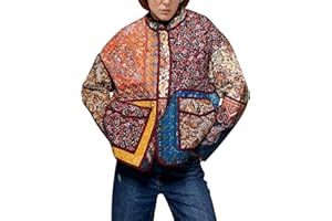 Eisctnd Women's Cropped Puffer Quilted Jacket Cardigan Floral Printed Lightweight Long Sleeve Short Padded Coats