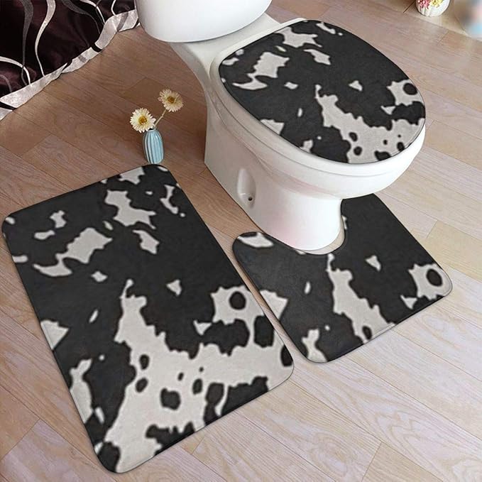 Alfombra de baño antideslizante con diseño de lunares negros y piel de