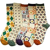 5/10 Pairs Cute Floral Socks, Cottagecore Crew socks, Smiley Face Colorful Socks for Women Girls