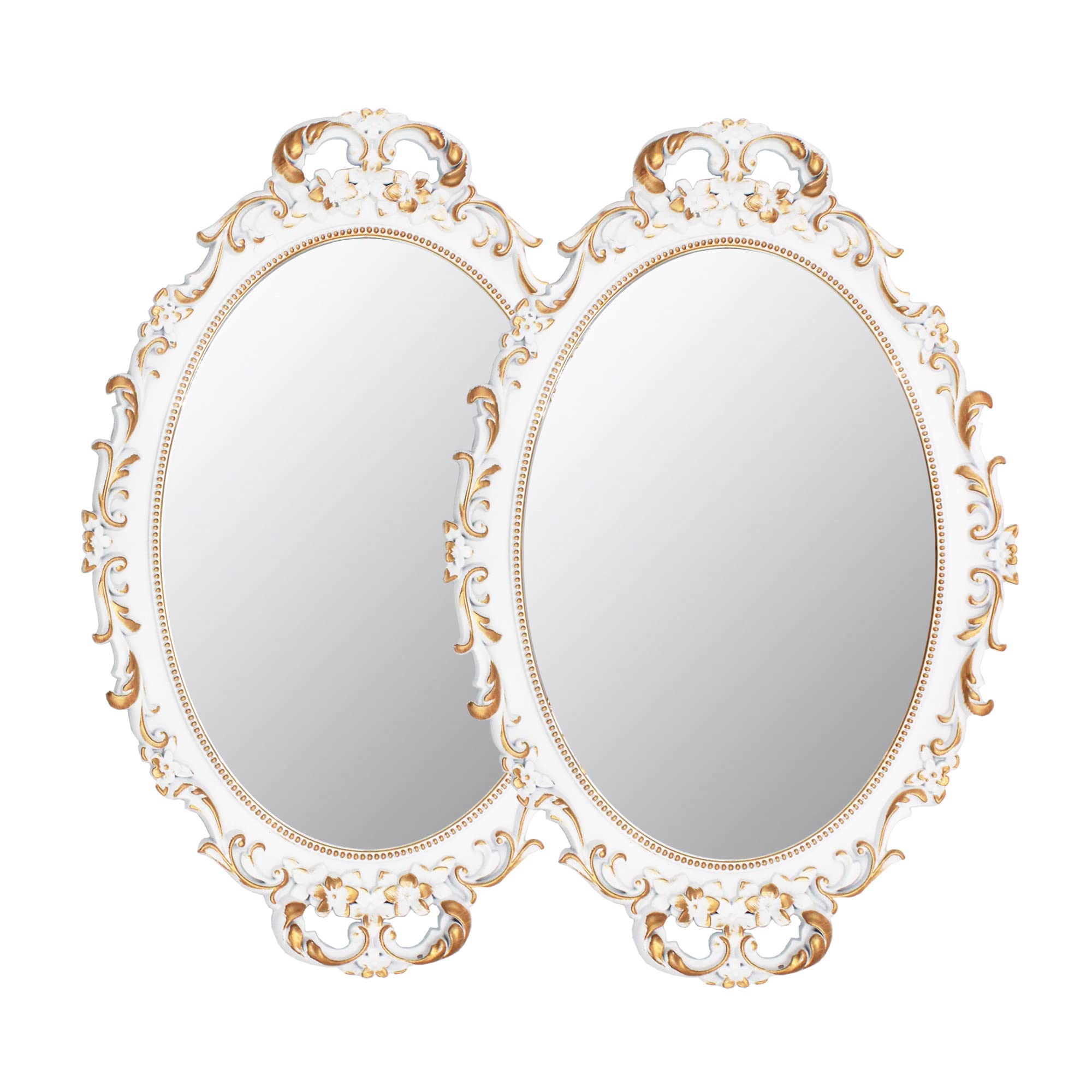 Photo 1 of **** 1 missing ****Tstarer 2 Pack - Vintage Decorative White Framed Mirror, Wall Hanging Mirrors & Tabletop Tray for Bedroom Living Room Dresser Decor, Oval- 9.6" W x 14.3" L (WHITE-2PACK)