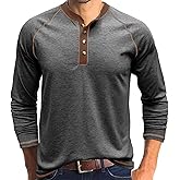 Mens Henley Shirts Long Sleeve Casual Button T-Shirts Cotton Basic Tee Shirts Slim Fit Raglan Sleeve Vintage T Shirts