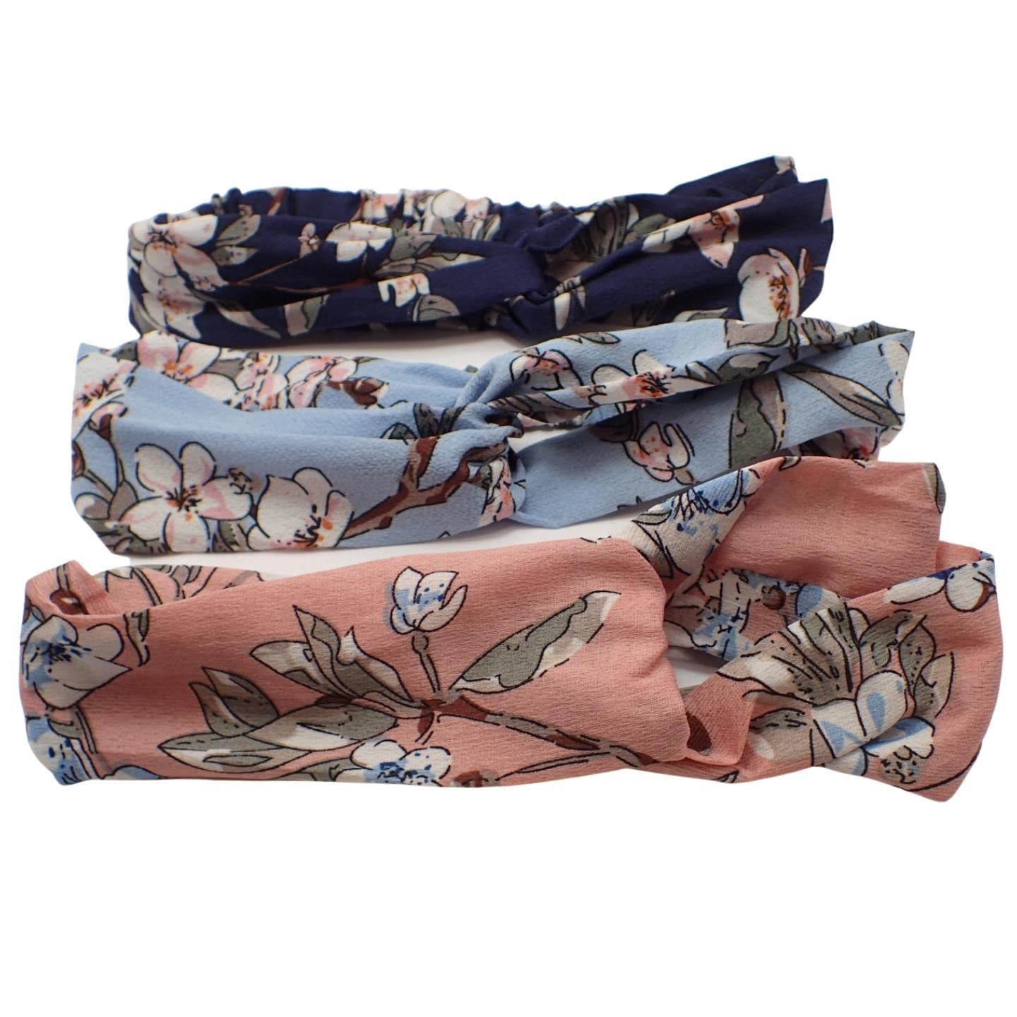 Topkids Accessories 3pc Hair Headband Bandeau Headbands Hairband Cross Knot Knotted Headband Leopard Print Headband Hair Bandeau Polka Dot Headband Bandeau For Women, Ladies, Men (Floral Print)