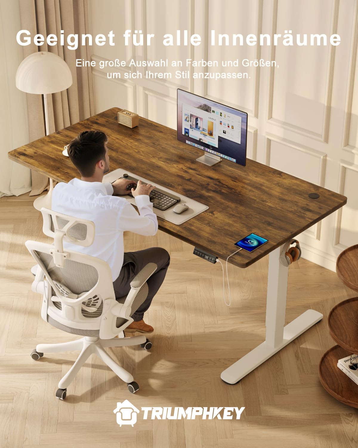TRIUMPHKEY Höhenverstellbarer Schreibtisch 180x80 mit USB Ladeanschluss, 3 Memory-Steuerung groß Höhenverstellbarer Schreibtisch Anti-Kollision Computertisch Höhenverstellbarer Tisch 9