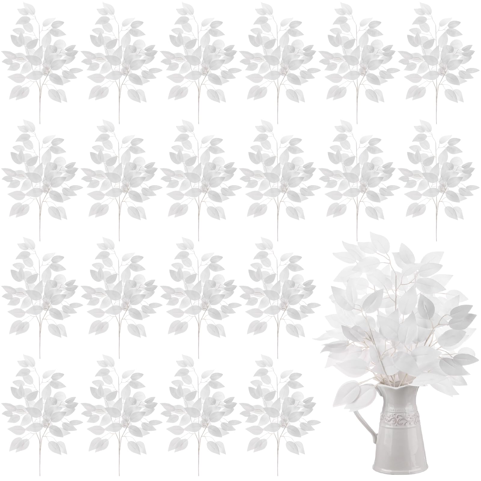 Photo 1 of Luinabio 30 Pcs Artificial White Ficus Leaves Branches 23.6 Inch Wedding White Leaf Stems Faux Leaf Branches for Vase Table Centerpiece Wedding Thanksgiving Christmas Home Decor