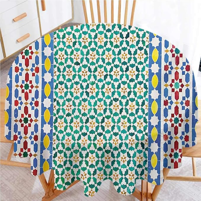 shirlyhome Moroccan Tablecloth Washable Colorful Moroccan Mosaic Wall Middle East