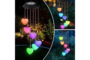Fohil Solar Wind Chimes Solar Heart Wind Chime Outdoor Color Changing Solar Wind Spinner Decorative Light for Patio Yard Gard