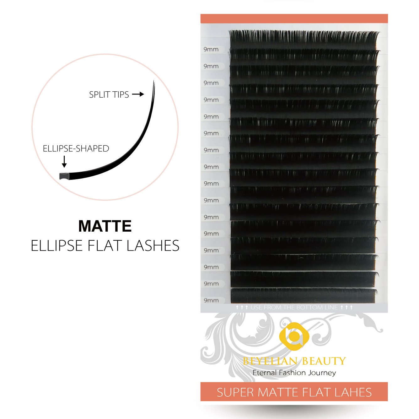 BEYELIANEyelash Extensions, Individual Lashes, 0.20mm C Curl 9mm Super Matte Classic Lash Extensions, Ellipse Flat Eyelash Extension, Light and Soft Natural Look for Professional Salon Use