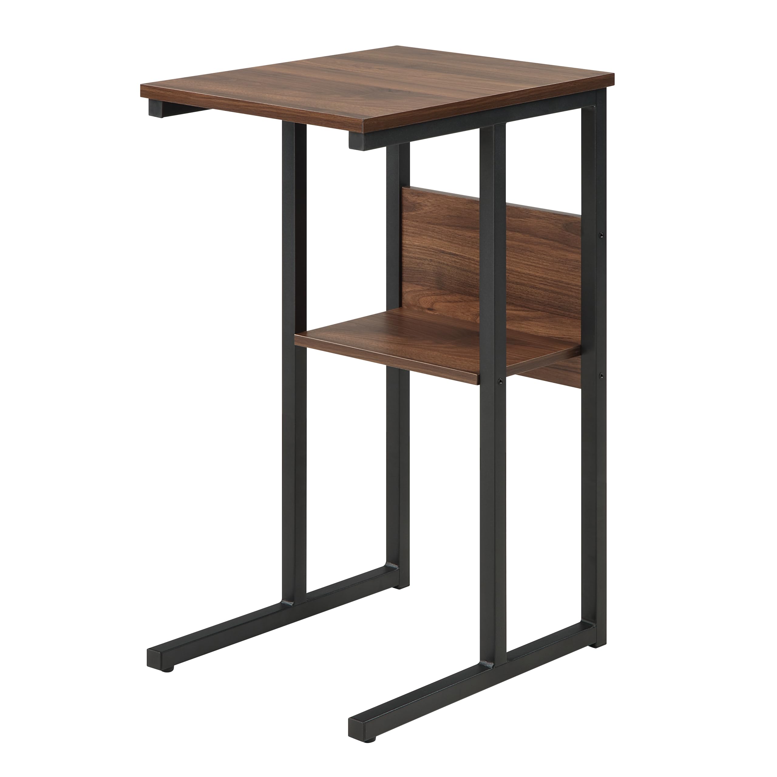 Photo 1 of Huisenitre C-Shaped End Table, Side Table with Storage Shelf, Coffee Table for Sofa, Living Room, Bedroom, Home Office, Small Spaces, Walnut Brown