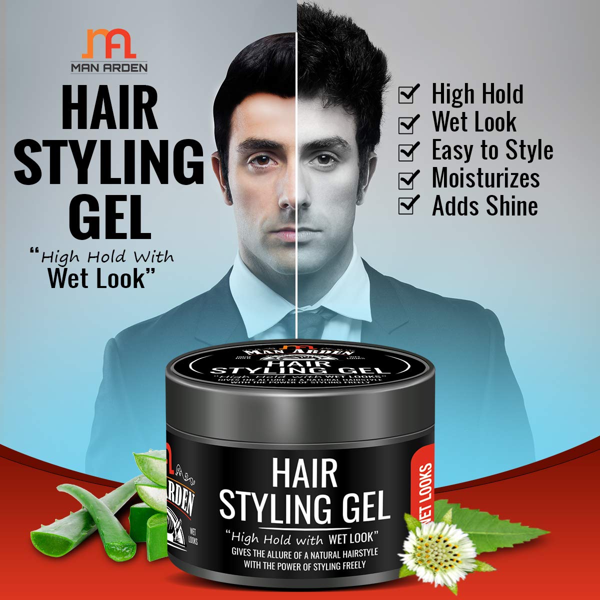 Buy Man Arden Hair Styling Gel High Hold With Wet Looks 50g