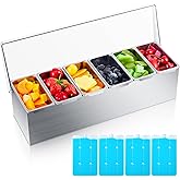 Boao 6 Slot lce Chilled Stainless Steel Condiment Tray Garnish Tray with 4 Ice Boxes Condiment Container with Lid for Party Hot Pot Sauce Station Bar Drink Topping Prep Station Supplies