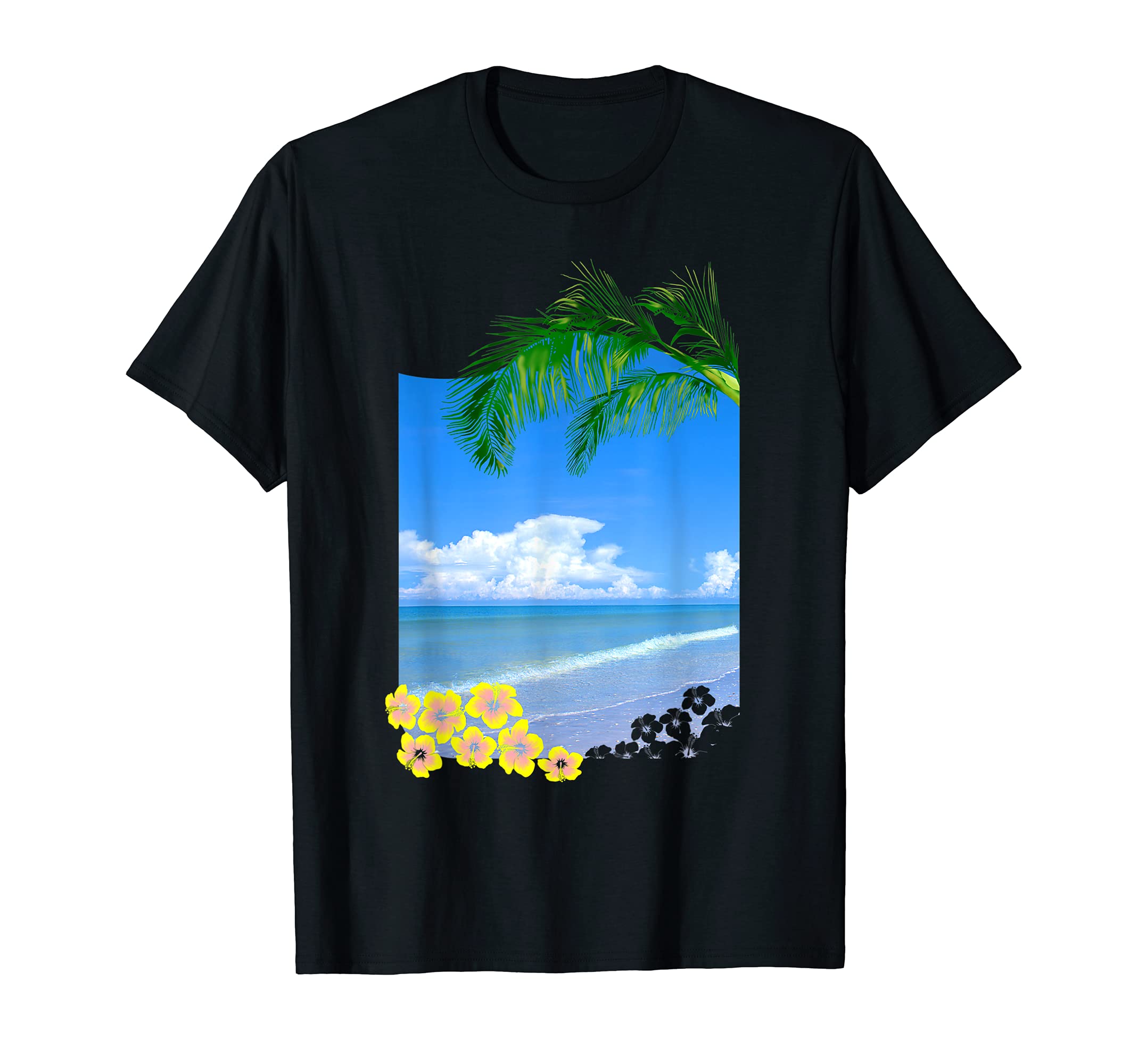Beach Vacation Palm Tree Tropical Flowers T-Shirt