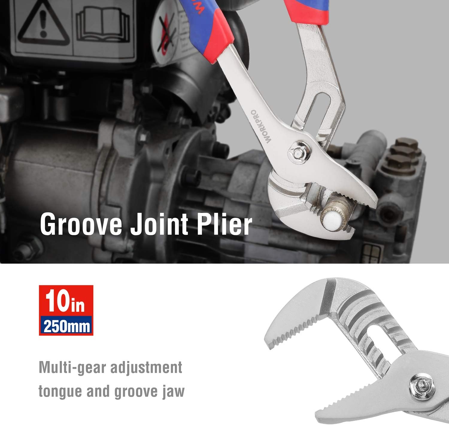 WORKPRO 5-Piece Pliers Set, Includes 250 mm Water Pump Plier, 200 mm Combination Plier, 200 mm Long Nose Pliers - Image 3