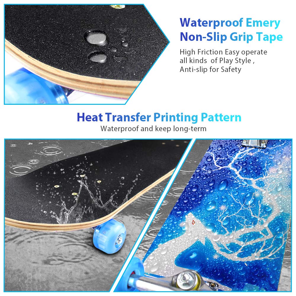 Easy_Way Complete Skateboards- Standard Skateboards for Beginners Kids Boys Girls Teenager- 31''x 8''Canadian Maple Cruiser Pro Skate Board, Skateboards