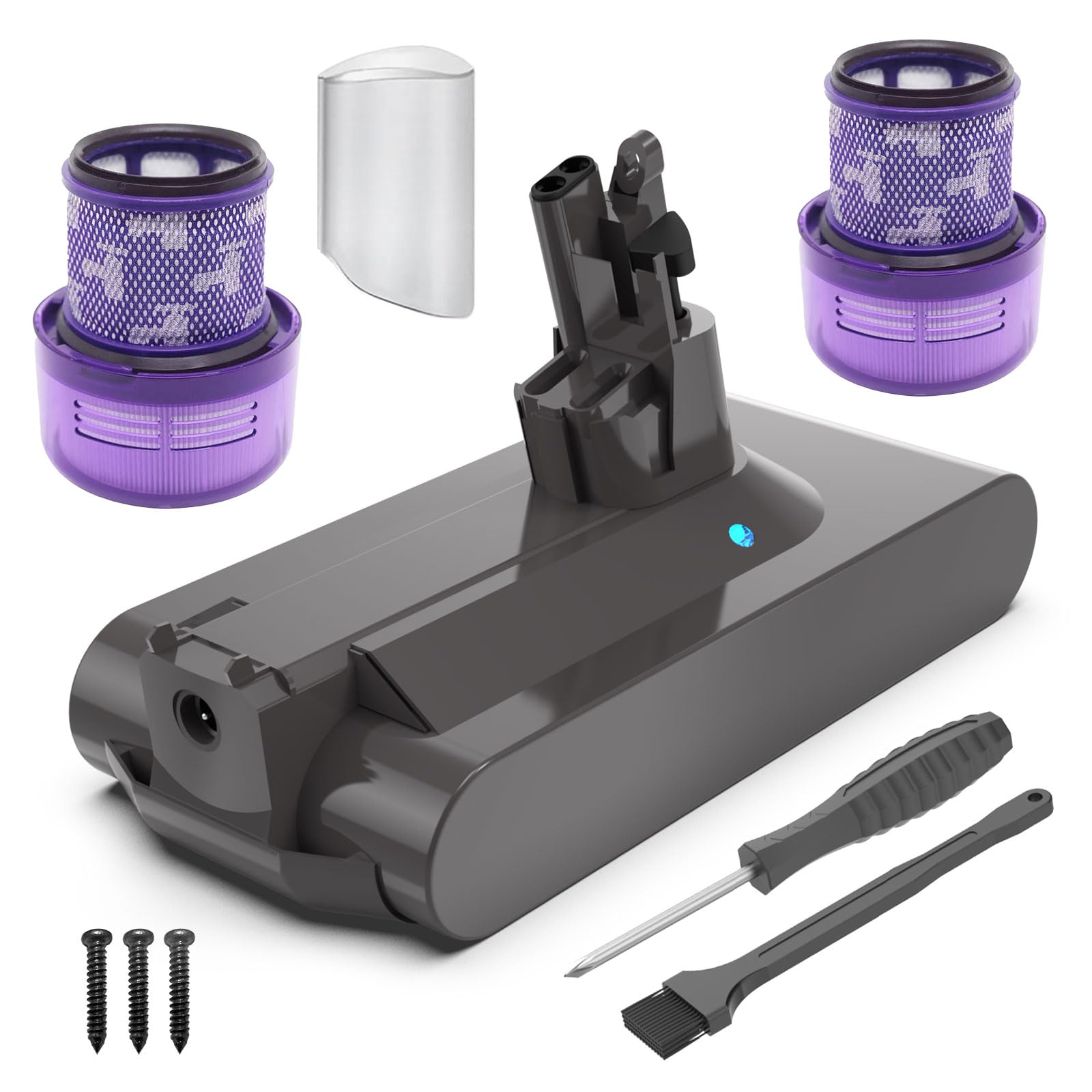 Photo 1 of SV14 V11 Screw in Battery, Upgraded 7000mAh Capacity Extended Runtime 69mins for SV14 V11 Absolute/Absolute Pro +/Complte/Fluffy/Motorhead Vacuum Cleaner with 2 Filters (Not Compatible Click-in Type)