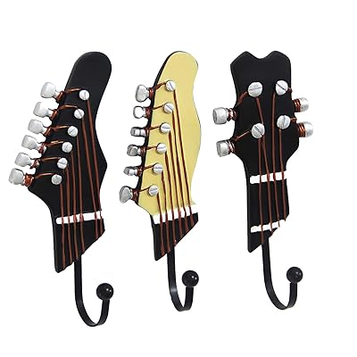 KUNGYO Vintage Guitar Shaped Decorative Hooks Rack Hangers for Hanging Clothes Coats Towels Keys Hats Metal Resin Hooks Wall Mounted Heavy Duty (3-Pack)