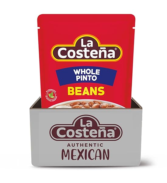 LA COSTEÑA WHOLE PINTO BEANS – 60 SECOND MICROWAVE READY TO EAT MEALS – MEXICAN FOOD, VEGETARIAN CHILI INGREDIENTS, BEAN DIP, BEAN BURGER, BURRITO & VEGAN PROTEIN SALAD – 16.22OZ, 8 PACK POUCHES