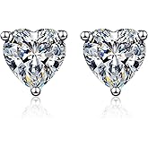 Moissanite Stud Earrings - 2 Ct D Color VVS Heart Shape, Sterling Silver, Hypoallergenic - Suits Women's Engagement & Wedding Parties