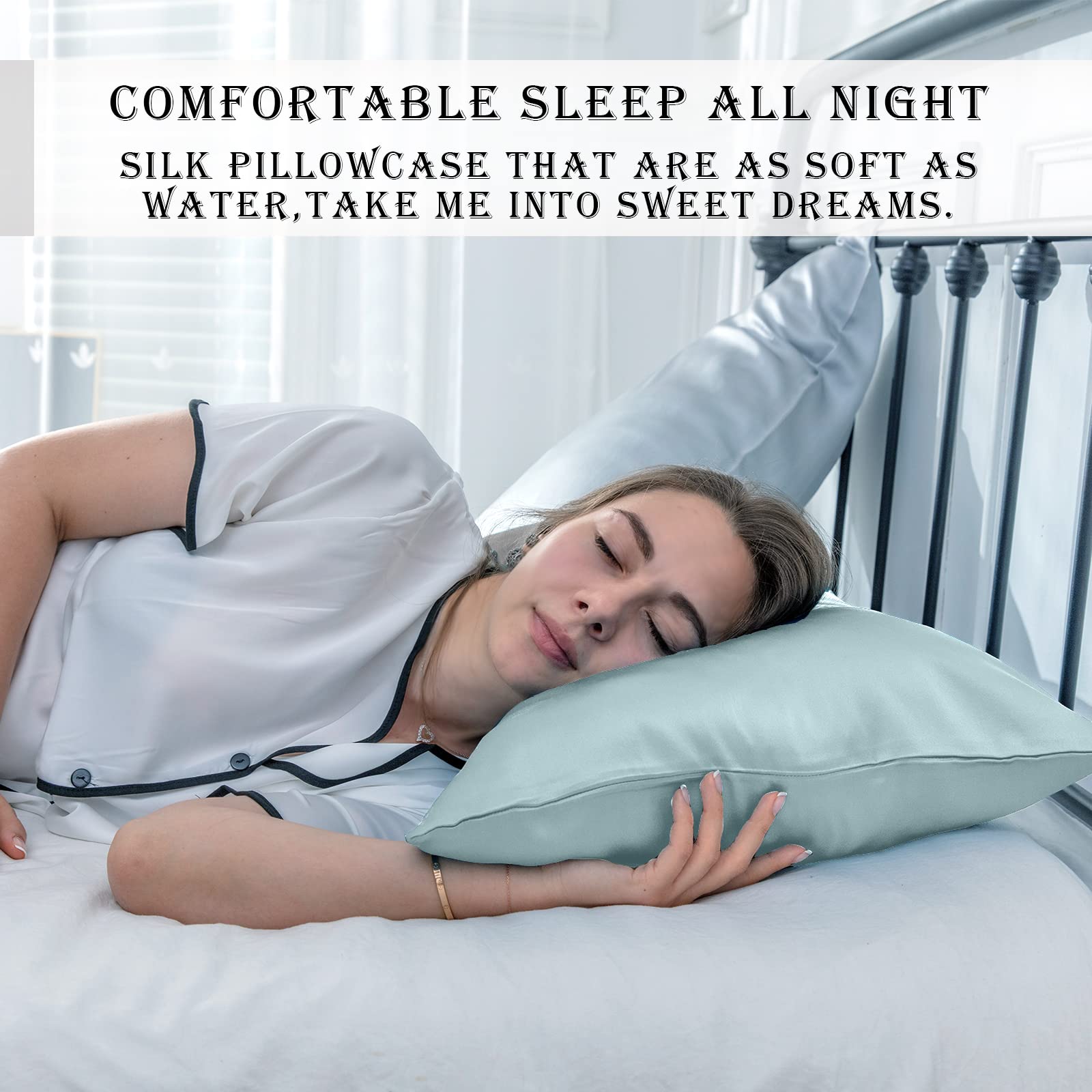 Mulberry Silk Pillowcase for Hair and Skin Standard Size 20"X 26" with Hidden Zipper Soft Breathable Smooth Cooling Pillow Covers for Sleeping(Haze Blue,1Pcs) - Image 6